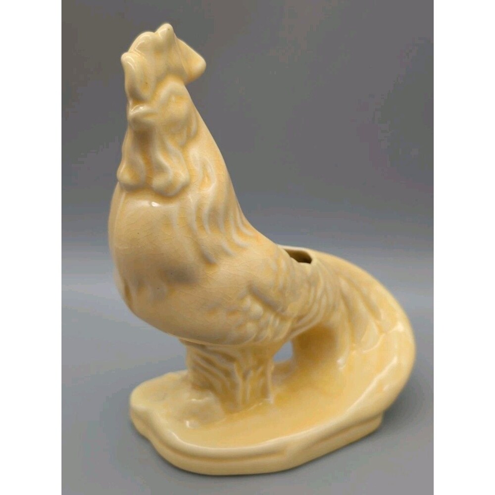 Vintage Mid Century Yellow Ceramic Rooster Planter Vase McCoy Pottery Style